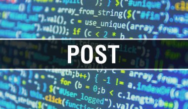 Programlama kodu soyut teknoloji backgr üzerine yazılmış post metin