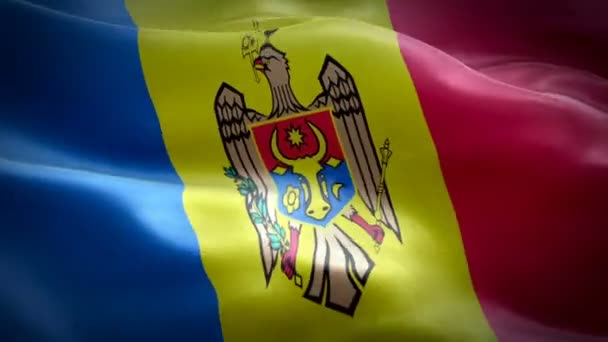 摩尔多瓦国旗在风声录像中飘扬 现实的摩尔多瓦国旗背景 Moldova Flag Looping Closeup 1080P Full 1920X1080 Footage — 图库视频影像