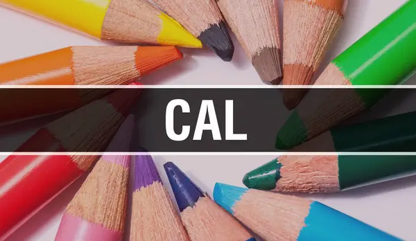 CAL banner conceito com textura de itens coloridos de educação — Fotografia de Stock