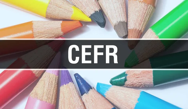 CEFR 개념 배너와 화려 한 교육 자료의 질감 — 스톡 사진