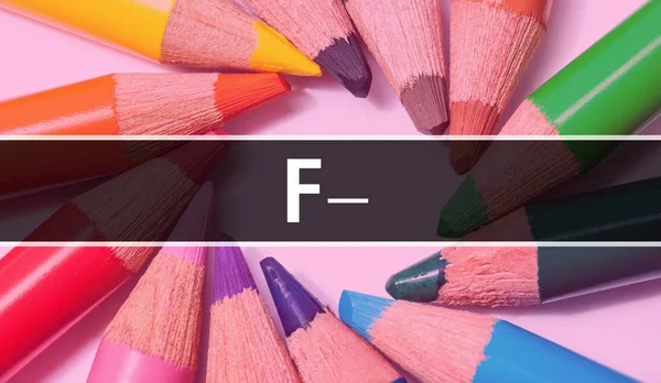 Banner conceito F com textura de itens coloridos de educação — Fotografia de Stock