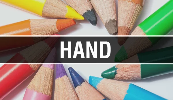 Banner conceito mão com textura de itens coloridos de educatio — Fotografia de Stock