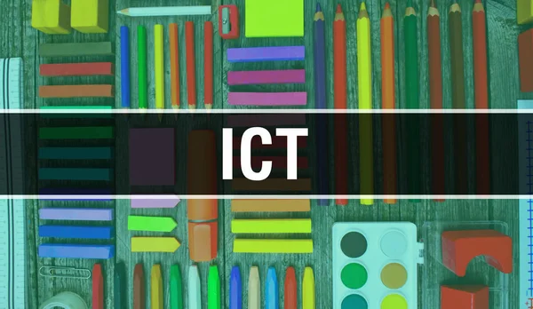 Ict tekst met Terug naar school wallpaper. IJzer- en Schoolonderwijs — Stockfoto