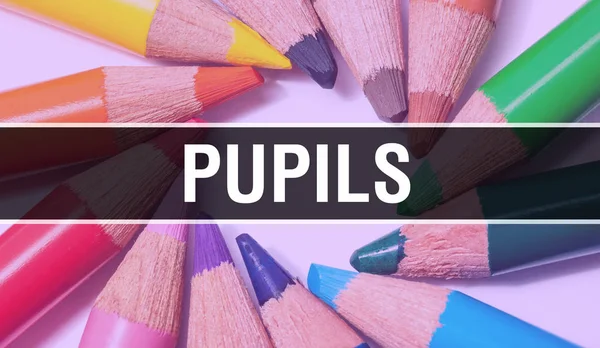 Baner koncepcyjny uczniów z teksturą z kolorowych przedmiotów educat — Zdjęcie stockowe