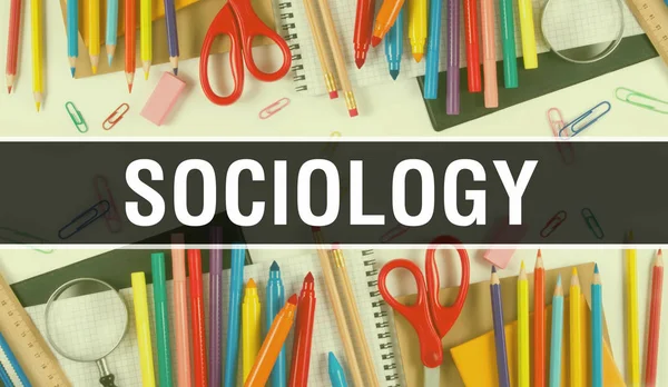 Κοινωνιολογία με Σχολική προμήθειες στον πίνακα Φόντο. Κοινωνιόλο — Φωτογραφία Αρχείου
