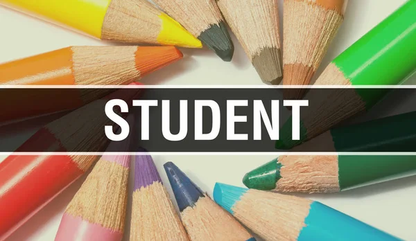 Student concept banner with texture from colorful items of educa — Stock Photo, Image