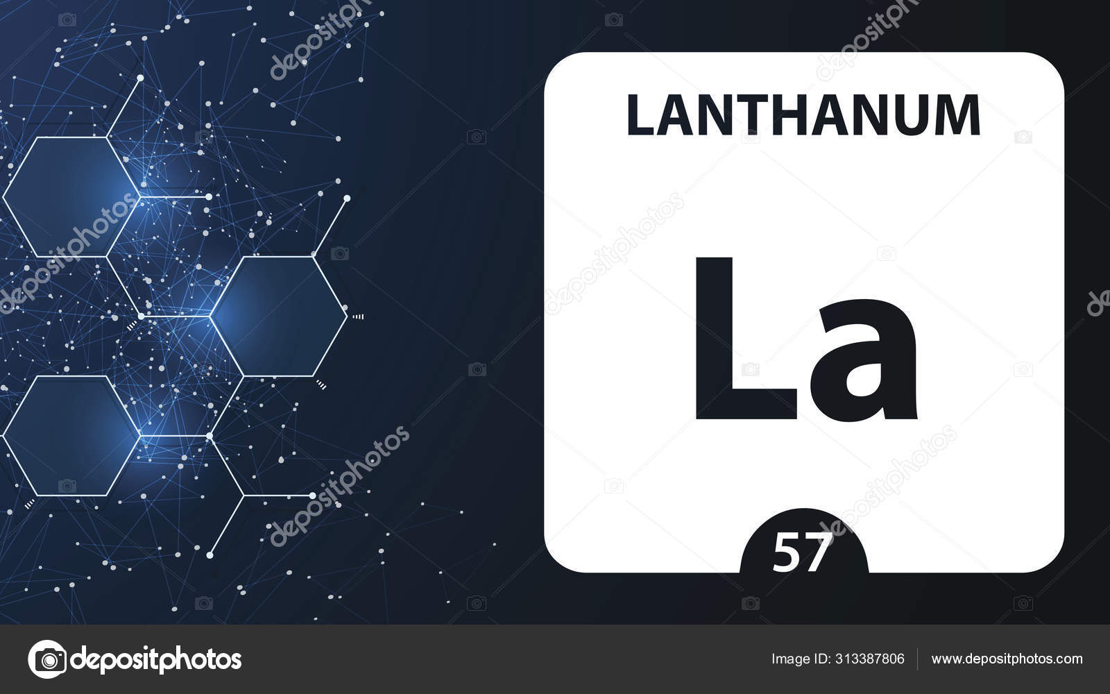 Lanthanum La, chemical element sign. 3D rendering isolated on wh Stock
