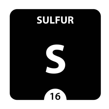 Sülfür sembolü. Atom numarası ve atom ağırlığı ile sülfür imzala.