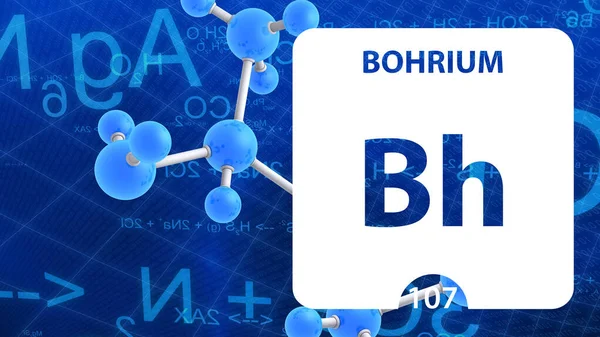 Bohrium Bh, kemisk elementskylt. 3D-rendering isolerad på whit — Stockfoto
