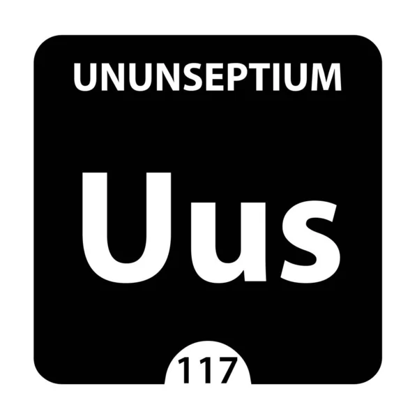 Símbolo de unisseptium. Assine Ununseptium com número atômico e átomo — Fotografia de Stock