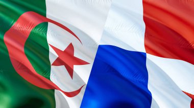 Cezayir ve Panama bayrakları. 3 boyutlu dalgalanan bayrak tasarımı. Cezayir Panama bayrağı, resim, duvar kağıdı. Cezayir, Panama 'ya karşı, görüntü 3D. Cezayir Panama ilişkileri savaş ittifakı kavramı. Savaş kavramı çatışması.