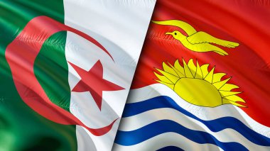 Cezayir bayrağı Kiribati bayrağına karşı. Karışık Cezayir ve Kiribati bayrağı. Cezayir ile Kiribati uluslararası toplantısı veya müzakere kavramı arasındaki kriz. Çatışma, müzakere, kriz, savaş kavramı