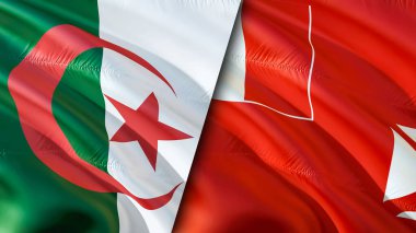 Cezayir bayrağı Wallis 'e ve Futuna bayrağına karşı. Karışık Cezayir, Wallis ve Futuna bayrağı. Cezayir ve Wallis arasındaki kriz ve Futuna uluslararası toplantısı veya müzakere kavramı.