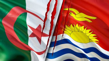 Cezayir ve Kiribati bayrakları yara izi konseptiyle. 3D bayrak sallama. Cezayir ve Kiribati çatışma konsepti. Cezayir Kiribati ilişkileri kavramı. Cezayir ve Kiribati.Çatışma, savaş, attac