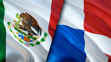 Meksika ve Panama bayrakları. 3 boyutlu dalgalanan bayrak tasarımı. Meksika Panama bayrağı, resim, duvar kağıdı. Meksika, Panama 'ya karşı, görüntü 3 boyutlu. Meksika Panama ilişkileri ittifak ve ticaret, seyahat, turizm konsepti