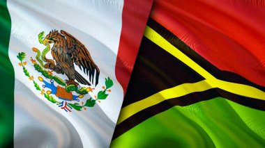 Meksika ve Vanuatu bayrakları. 3 boyutlu dalgalanan bayrak tasarımı. Meksika Vanuatu bayrağı, resim, duvar kağıdı. Meksika, Vanuatu 'ya karşı, görüntü 3 boyutlu. Meksika Vanuatu ilişkileri ittifak ve ticaret, seyahat, turizm konsepti