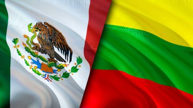 Meksika ve Litvanya bayrakları. 3 boyutlu dalgalanan bayrak tasarımı. Meksika Litvanya bayrağı, resim, duvar kağıdı. Meksika, Litvanya 'ya karşı, görüntü 3 boyutlu. Meksika Litvanya ilişkileri ittifak ve ticaret, seyahat, turnuva