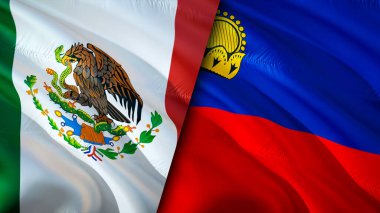 Meksika ve Liechtenstein bayrakları. 3 boyutlu dalgalanan bayrak tasarımı. Meksika Liechtenstein bayrağı, resim, duvar kağıdı. Meksika, Liechtenstein 'a karşı, görüntü 3 boyutlu. Meksika-Lihtenştayn ilişkileri