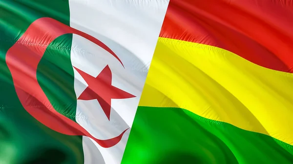 Algeria and Bolivia flags. 3D Waving flag design. Algeria Bolivia flag, picture, wallpaper. Algeria vs Bolivia image,3D rendering. Algeria Bolivia relations war alliance concept.Conflict war concep