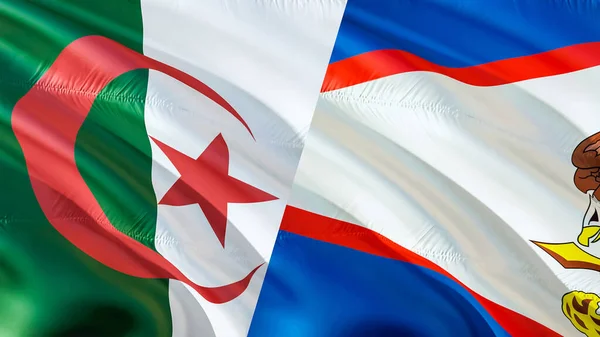 Algeria and American Samoa flags. 3D Waving flag design. Algeria American Samoa flag, picture, wallpaper. Algeria vs American Samoa image,3D rendering. Algeria American Samoa relations war allianc
