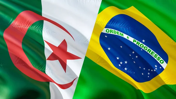 Algéria Brazília Zászlói Integető Zászló Design Algéria Brazília Zászló Kép — Stock Fotó