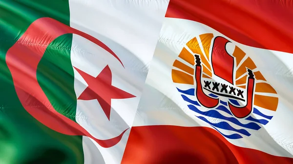 Algeria and French Polynesia flags. 3D Waving flag design. Algeria French Polynesia flag, picture, wallpaper. Algeria vs French Polynesia image,3D rendering. Algeria French Polynesia relations wa