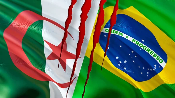 Algieria Kontra Brazylia Blizną Algieria Brazylia Dwie Flagi Renderowanie Flaga — Zdjęcie stockowe
