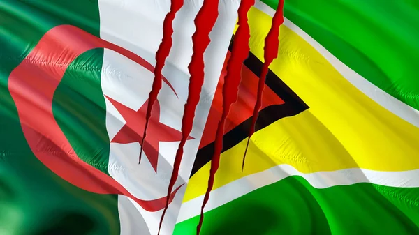 Algeria Guyana Flag Scar Concept Algeria Guyana Two Flags Rendering — Stock Photo, Image