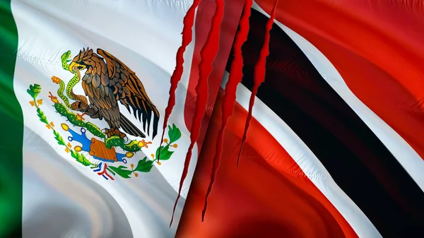 Banderas México Trinidad Tobago Con Concepto Cicatriz Bandera Ondeante Representación —  Fotos de Stock