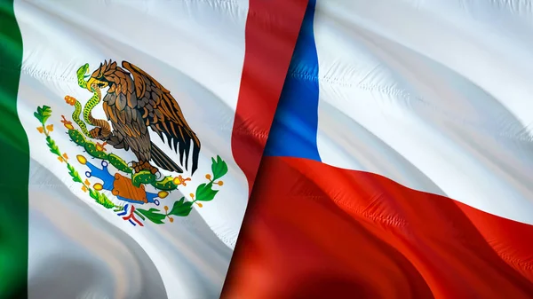 Mexico and Chile flags. 3D Waving flag design. Mexico Chile flag, picture, wallpaper. Mexico vs Chile image,3D rendering. Mexico Chile relations alliance and Trade,travel,tourism concep