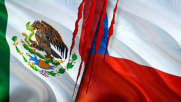 Banderas México Chile Con Concepto Cicatriz Bandera Ondeante Representación Concepto —  Fotos de Stock