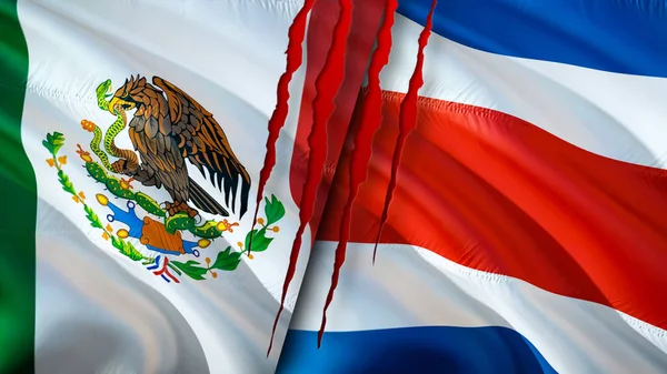 Banderas México Costa Rica Con Concepto Cicatriz Bandera Ondeante Representación —  Fotos de Stock