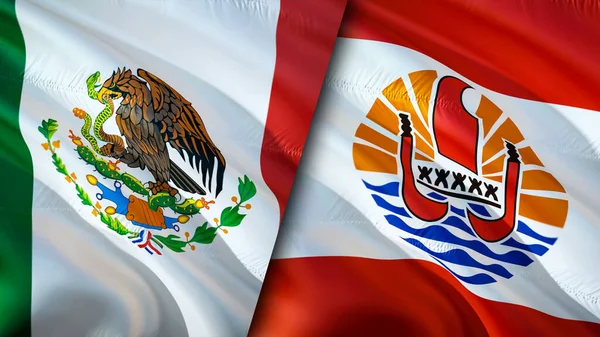 Mexico and French Polynesia flags. 3D Waving flag design. Mexico French Polynesia flag, picture, wallpaper. Mexico vs French Polynesia image,3D rendering. Mexico French Polynesia relations allianc