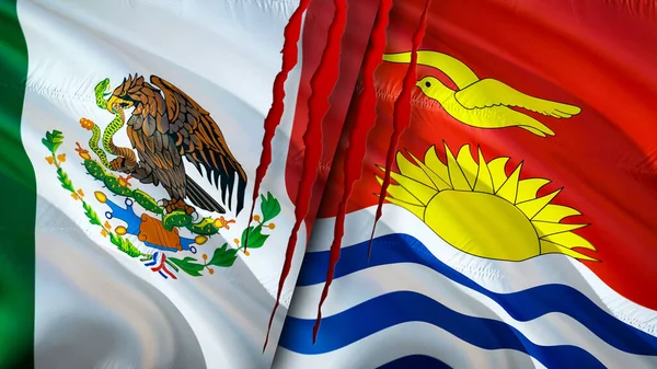 Banderas México Kiribati Con Concepto Cicatriz Bandera Ondeante Representación Concepto —  Fotos de Stock
