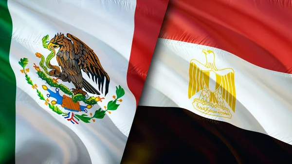 Mexico and Egypt flags. 3D Waving flag design. Mexico Egypt flag, picture, wallpaper. Mexico vs Egypt image,3D rendering. Mexico Egypt relations alliance and Trade,travel,tourism concep