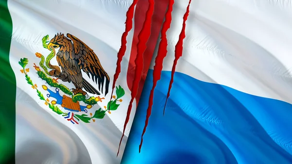 Banderas México San Marino Con Concepto Cicatriz Bandera Ondeante Representación —  Fotos de Stock