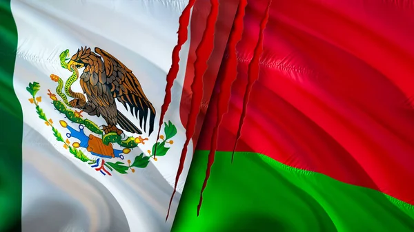 Meksyk Białoruś Flagi Blizną Koncepcji Machanie Flagą Renderowanie Koncepcja Konfliktu — Zdjęcie stockowe
