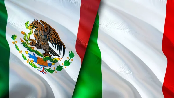 Banderas México Italia Diseño Banderas Waving México Italia Bandera Foto — Foto de Stock