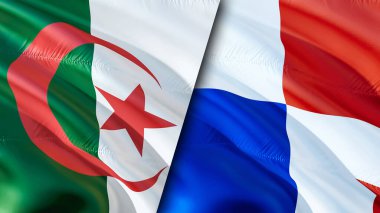 Cezayir bayrağı Panama bayrağına karşı. Karışık Cezayir ve Panama bayrağı, 3 boyutlu görüntüleme. Cezayir ile Panama arasındaki kriz uluslararası toplantı veya müzakere kavramı. Çatışma, kriz, savaş kavramı