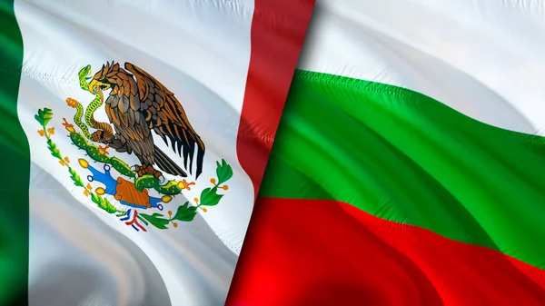 Mexico and Bulgaria flags. 3D Waving flag design. Mexico Bulgaria flag, picture, wallpaper. Mexico vs Bulgaria image,3D rendering. Mexico Bulgaria relations alliance and Trade,travel,tourism concep