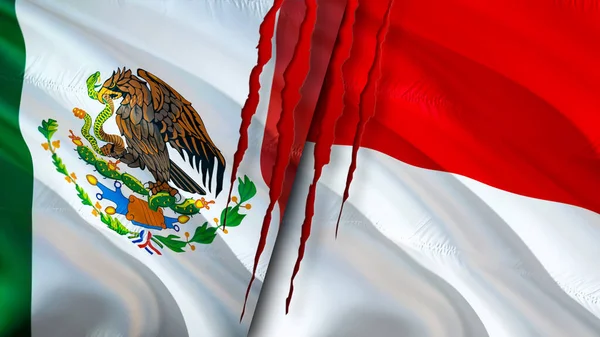 Banderas México Mónaco Con Concepto Cicatriz Bandera Ondeante Representación México —  Fotos de Stock