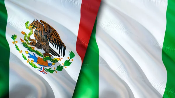 Banderas México Nigeria Diseño Banderas Waving México Nigeria Bandera Foto — Foto de Stock