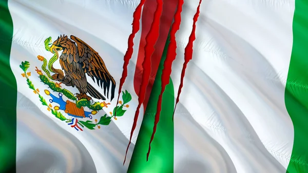 Banderas México Nigeria Con Concepto Cicatriz Bandera Ondeante Representación Concepto — Foto de Stock