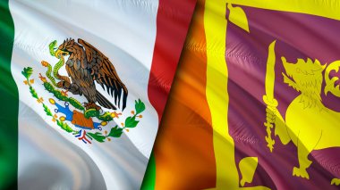 Meksika ve Sri Lanka bayrakları. 3 boyutlu dalgalanan bayrak tasarımı. Meksika Sri Lanka bayrağı, resim, duvar kağıdı. Meksika, Sri Lanka 'ya karşı, görüntü 3 boyutlu. Meksika Sri Lanka ilişkileri ittifak ve ticaret, seyahat, turnuva