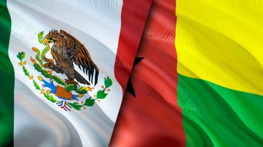 Meksika ve Gine Bissau bayrakları. 3 boyutlu dalgalanan bayrak tasarımı. Meksika Gine Bissau bayrağı, resim, duvar kağıdı. Meksika, Gine Bissau 'ya karşı, görüntü 3 boyutlu. Meksika Gine Bissau İlişkiler Birliği