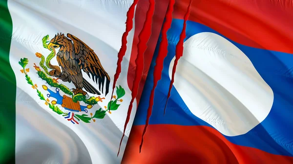Banderas México Laos Con Concepto Cicatriz Bandera Ondeante Representación Concepto —  Fotos de Stock