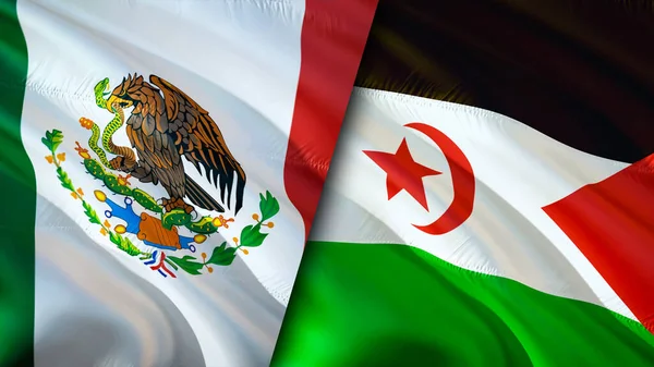 Mexico and Western Sahara flags. 3D Waving flag design. Mexico Western Sahara flag, picture, wallpaper. Mexico vs Western Sahara image,3D rendering. Mexico Western Sahara relations alliance an