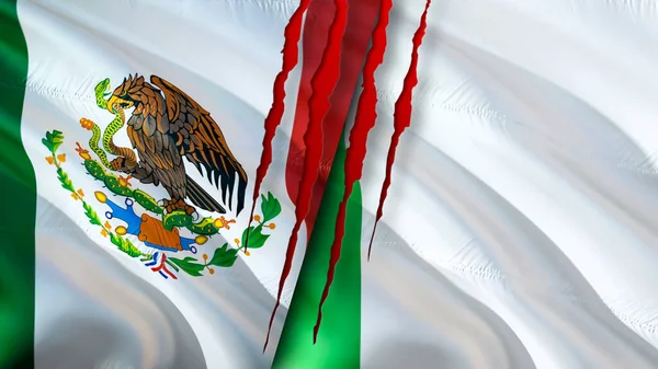 Banderas México Nigeria Con Concepto Cicatriz Bandera Ondeante Representación Concepto — Foto de Stock