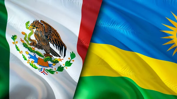 Mexico and Rwanda flags. 3D Waving flag design. Mexico Rwanda flag, picture, wallpaper. Mexico vs Rwanda image,3D rendering. Mexico Rwanda relations alliance and Trade,travel,tourism concep