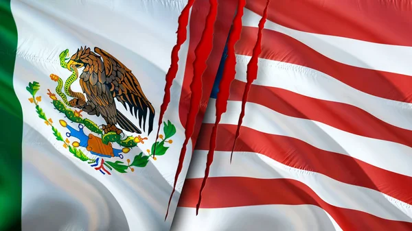 Mexico Liberia Flags Scar Concept Waving Flag Rendering Mexico Liberia — Stock Photo, Image